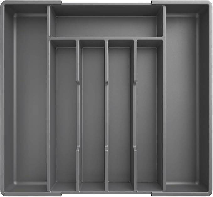 Kitsure Silverware Organizer for Drawers - Expandable Cutlery and Utensil Drawer Organizer with Easy Maintenance, Premium PP Kitchen Organizers and Storage for Flatware, Grey, 13.2" x 12.2" x 1.6"