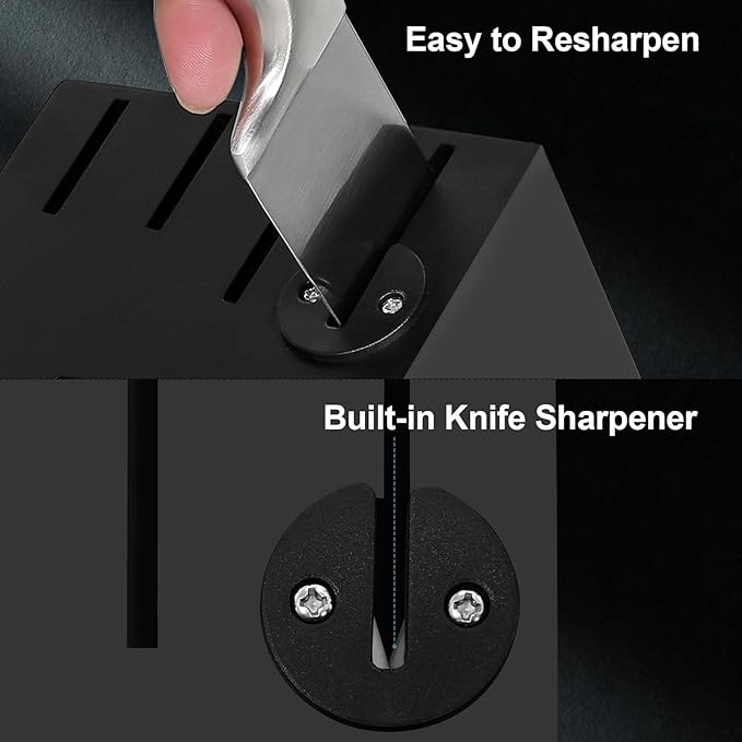 Kuisine Sharp Knife Set,One-piece Molding,Sharper Blade Ergonomic Non-slip Steel Handle,Block Knife Set Chef Knife Set with Built-in Sharpener(Black,15PCS)