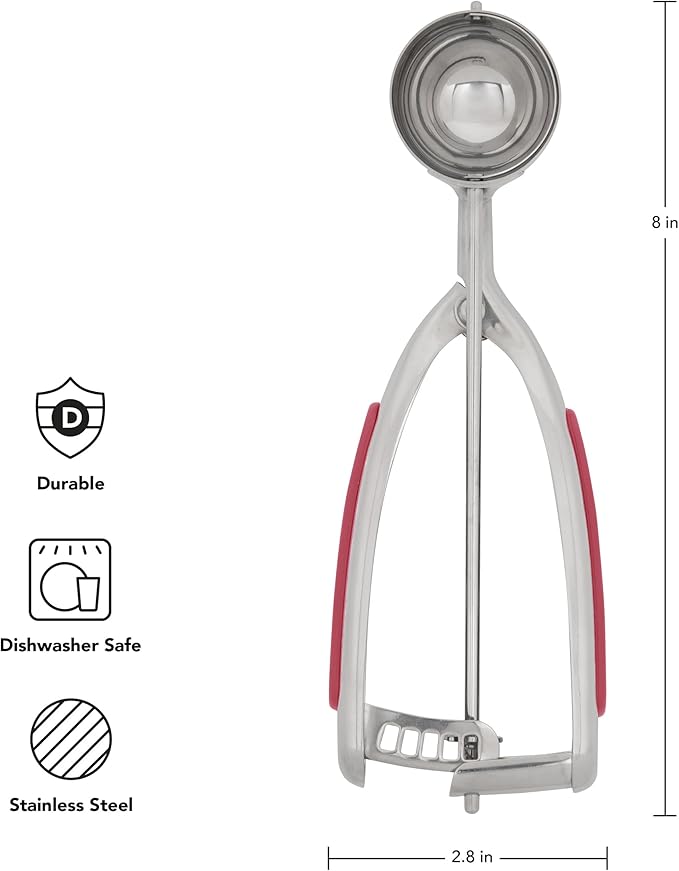 KitchenAid Cookie Dough Scoop, Stainless Steel with Soft-Grip Handle, Easy Squeeze Release, Dishwasher Safe, 1.5 Tbsp Capacity, 8.25-Inch