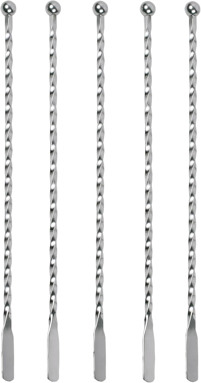 HIC Kitchen Reusable Swizzle Sticks, 18/8 Stainless Steel, Set of 5