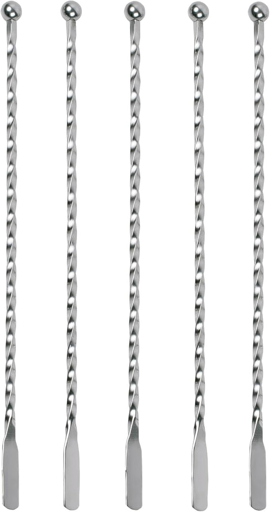 HIC Kitchen Reusable Swizzle Sticks, 18/8 Stainless Steel, Set of 5
