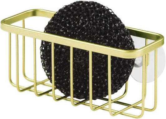 InterDesign Gia Suction Kitchen Sink Caddy, Sponge Holder for Kitchen Accessories - Gold/Brass