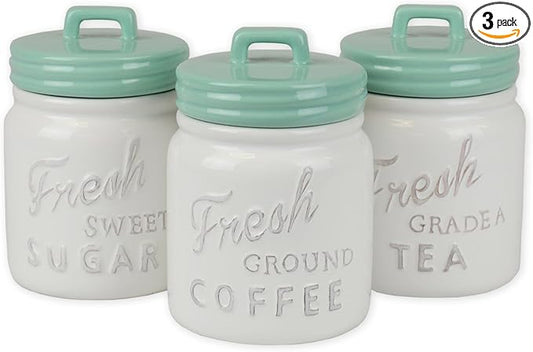 DII Kitchen Accessories Collection Ceramics, Jar Canister Set, Aqua, 3
