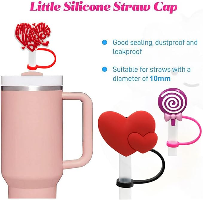 Straw Cover Cap for Stanley Cup,Straw Topper Compatible for 30&40 Oz Tumbler with Handle,10mm 0.10in Dust-Proof Reusable Straw Tips Lids,Straw Tip Covers for Christmas Gifts