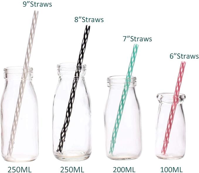 Dakoufish 12 Piece 8 Inch Reusable Plastic Thick Drinking Straws BPA Free Mason Jar Straws Transparent Small Stripe (8inch, Mix 12color)