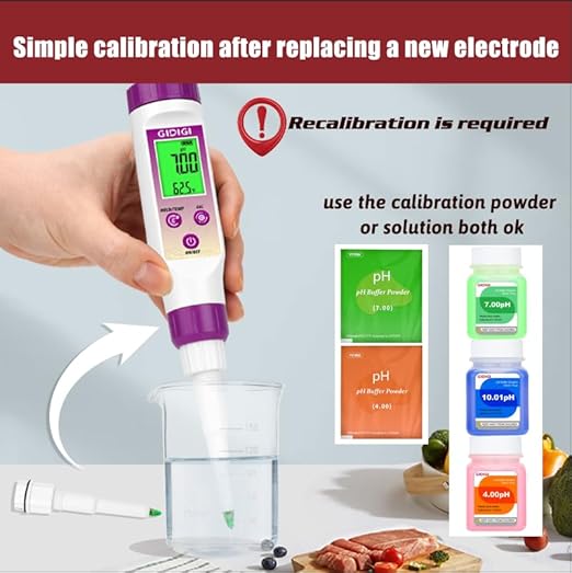 Digital pH Meter Food with Replaceable pH Probe Spear Tip pH Tester Electrode for Semi-Solid Samples
