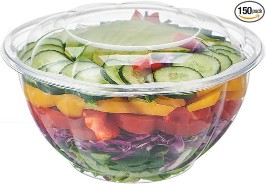 [32 oz. 150 Sets Clear Plastic Salad Bowls with Airtight Lids Disposable To Go Mixing Containers Serving for Fruit, Quinoa, Lunch and Meal Prep