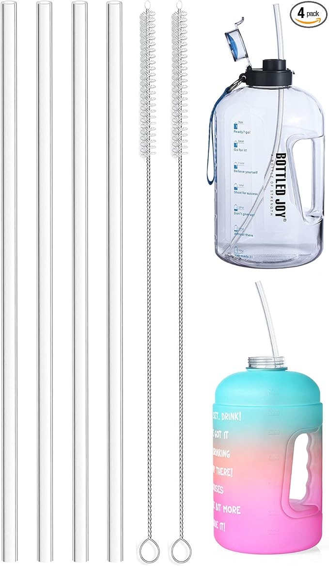 ALINK 15 inch Extra Long Reusable Clear Silicone Straws, 4-Pack Flexible Straws for Stanley 40 oz Tumbler, 1 Gallon Water Bottle, Wine Bottle, 128 64 oz Tumbler with Brush
