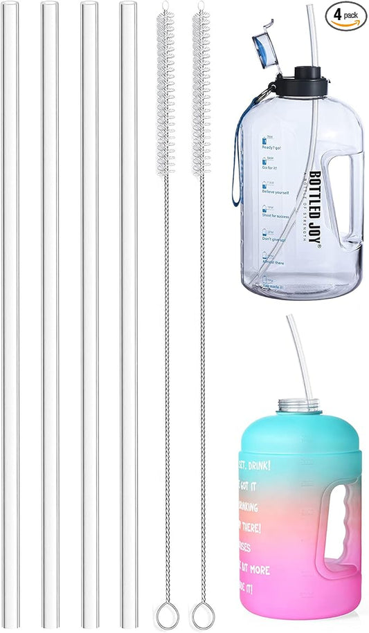 ALINK 15 inch Extra Long Reusable Clear Silicone Straws, 4-Pack Flexible Straws for Stanley 40 oz Tumbler, 1 Gallon Water Bottle, Wine Bottle, 128 64 oz Tumbler with Brush