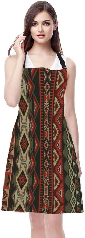 EKOBLA Aztec Print Aprons American Style Decorative Geometric Ornament Tribal Design Waterproof Resistant Chef Cooking Kitchen BBQ Adjustable Aprons for Women Men 27x31 Inch