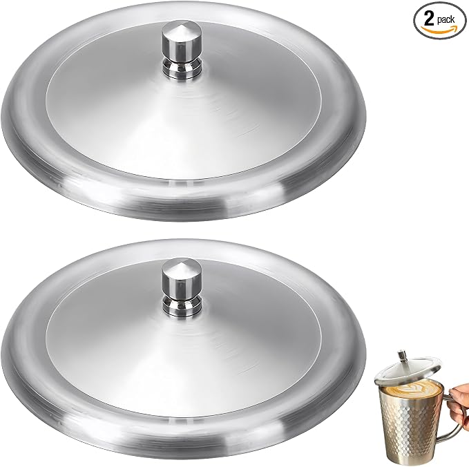 2Pcs Stainless Steel Coffee Mug Lid, 3.3Inch Cup Covers, Metal Travel Mug Lid by Bigwinyep