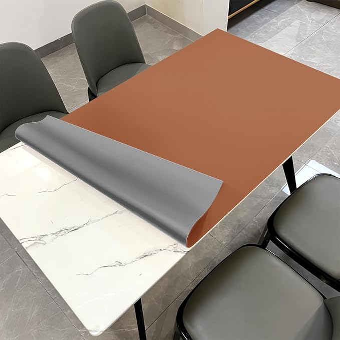 Leather Table Cover,1.8mm Thick,42x90 Inch Table Protector,Table Protector for Dining Room Table,Dining Table Cover,Table Cover Protector.(Brown+Gray,42x90)