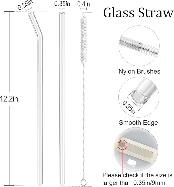 Reusable Straw for Stanley 40 oz 30 oz Cup Tumbler Replacement Stanley Straw 6 Pack Clear Glass Straw with Cleaning Brush Stanley Cup Accesspries