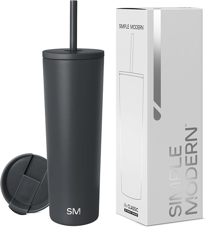 Simple Modern Insulated Tumbler with Lid and Straw | Iced Coffee Cup Reusable Stainless Steel Water Bottle Travel Mug | Gifts for Women Men Her Him | Classic Collection | 28oz | Graphite
