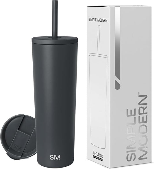 Simple Modern Insulated Tumbler with Lid and Straw | Iced Coffee Cup Reusable Stainless Steel Water Bottle Travel Mug | Gifts for Women Men Her Him | Classic Collection | 28oz | Graphite