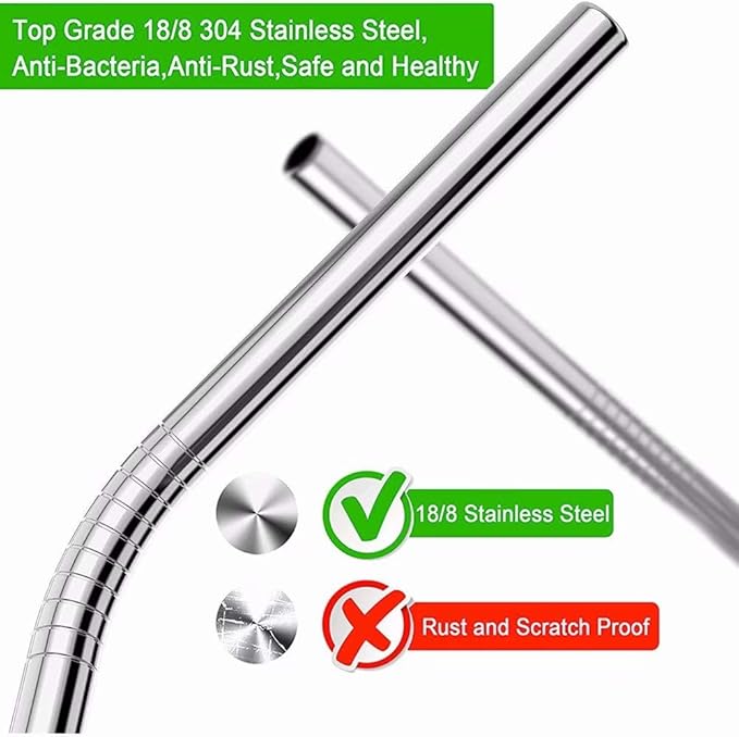 Vinaco Stainless Steel Smoothie Straws, 0.4'' Extra Wide Reusable Metal Drinking Straws for Milkshake, Smoothie, Beverage, Set of 6 with 1 Cleaning Brush (3pcs 10.5'' Bent |3pcs 8.5'' Straight)