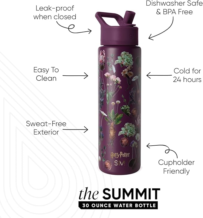 Simple Modern Summit Water Bottle with Straw Lid | Harry Potter 30oz Leak Proof Stainless Steel Insulated Cup | Gifts for Her Him | Harry Potter Herbology