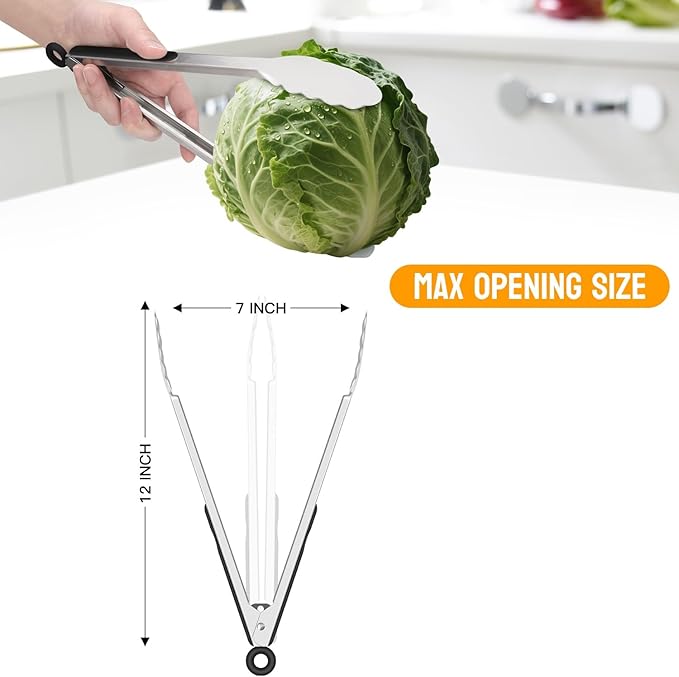 Hotec Stainless Steel Kitchen Tongs, Set of 2-12", Locking Metal Food Tongs for Cooking, Serving, BBQ, Grill Non-Slip Grip