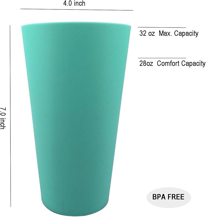 32-ounce Plastic Tumblers Reusable Dishwasher Safe BPA Free Set of 12 Multicolor Large Drinking Cups