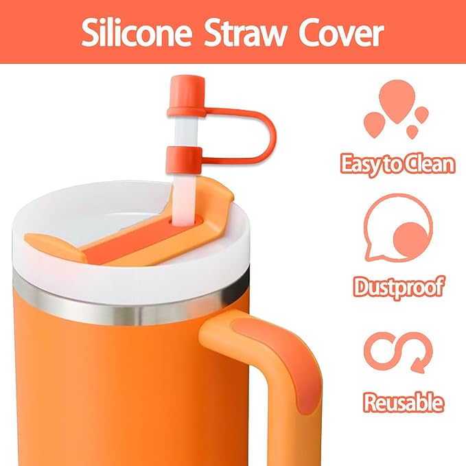6PCS Silicone Straw Covers Cap Compatible with Stanley Cup 30-40 oz Tumbler with Handle 10mm Straw Toppers Reusable Straw Cover for Stanley Cup Accessories （Orange）