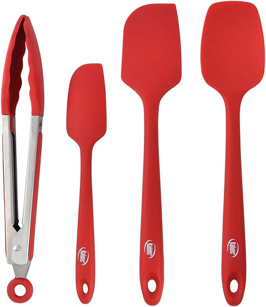 Kaluns Silicone Spatula Set 4 Pcs Rubber Spatulas Silicone Heat Resistant 600°F, Spatulas for Nonstick Cookware, Seamless Design with Stainless Steel Core, Dishwasher Safe, Bonus Tongs Included