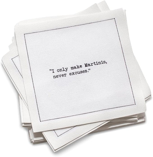 Five Star Funny Martini Quotes | White Cotton Cocktail Napkins | 50 Luxury Disposable Beverage Napkins with Witty Bar Quotes | Drink Napkins for Parties, Bars, Weddings & Game Nights
