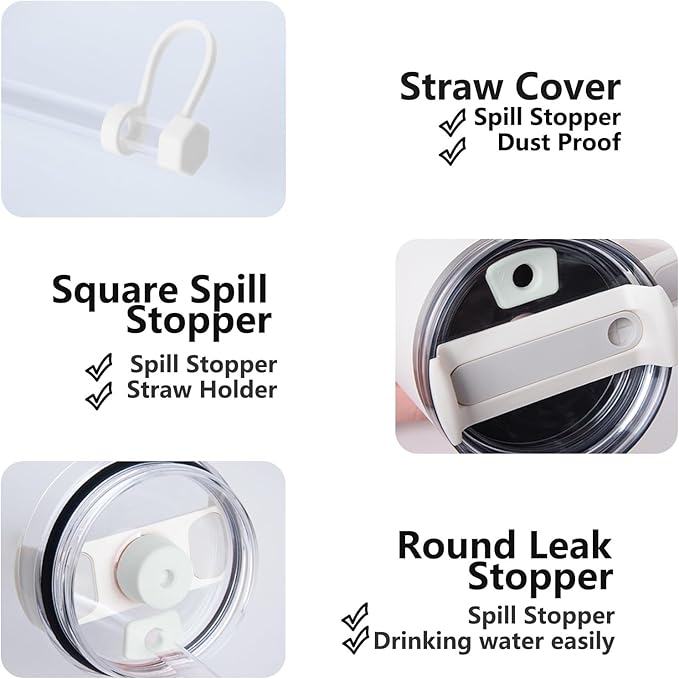 Silicone Spill Stopper Set Compatible with Stanley Cup 2.0 30oz & 40oz with Straw Cover (Set of 2, Frost)