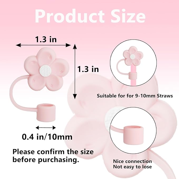 6 Pcs Cute Flowers Straw Covers Cap Toppers Compatible with Stanley 30&40 oz Tumbler Cups,Reusable Silicone Straws Tips Lids Protectors for 0.4 in/10mm Stanleys Cup Accessories
