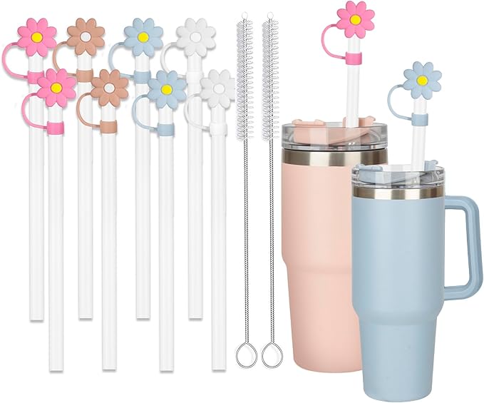Reusable Straw Replacement compatible with Stanley Cup, with Reusable Stopper Cover, 8-piece set Accessories Fit Stanley Quencher H2.0 14/20/30/40 oz Tumbler with Handle