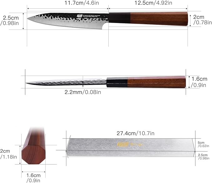 FINDKING Dynasty Series Kitchen Utility Knife, Multi-Purpose Japanese Paring Knife, 9Cr18MoV High Carbon Steel Blade, African Rosewood Octagonal Handle, Small, for Fruits Vegetables, 5 Inches