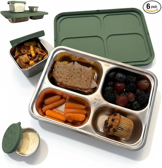 Stainless Steel Lunch Box for Kids 3 and older - 3 Pieces: Stainless Steel Bento Box & 2 Snack Containers for Kids - Dishwasher Safe, Eco-Friendly, BPA Free, Leak Proof