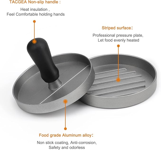 TACGEA Burger Press 150 Patty Papers, Non-Stick Hamburger Patty Maker with Wax Paper, Aluminum Burger Maker for Kitchen BBQ Grill