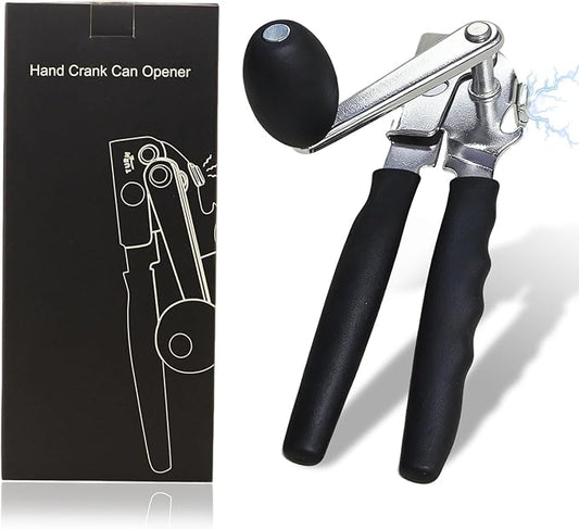 Manual Can Opener，Commercial Can openner，Can Opener Heavy Duty with Ergonomic Soft Grip Handles and Magnetic Lid Lifter for Large Cans, Seniors ，Stainless Steel, Black