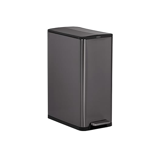 Rubbermaid Elite Stainless Steel Slim Step-On Trash Can 12 Gallon Charcoal Wastebasket for Home/Kitchen/Garage/Apartment/Office