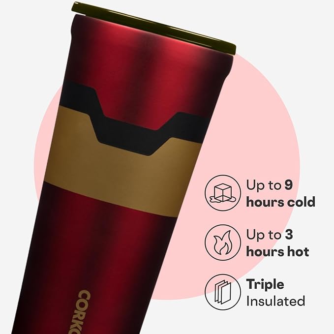 Corkcicle Disney Tumbler - Triple-Insulated Stainless Steel - Keeps Drinks Cold 9 Hours - Spill-Proof Lid - Reusable - Summer Drinkware Gift - Keeps Drinks Ice Cold - 24 oz - Iron Man