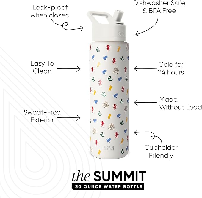 Simple Modern Summit Water Bottle with Straw Lid | Harry Potter 30oz Leak Proof Stainless Steel Insulated Cup | Gifts for Her Him | Hogwarts Mix