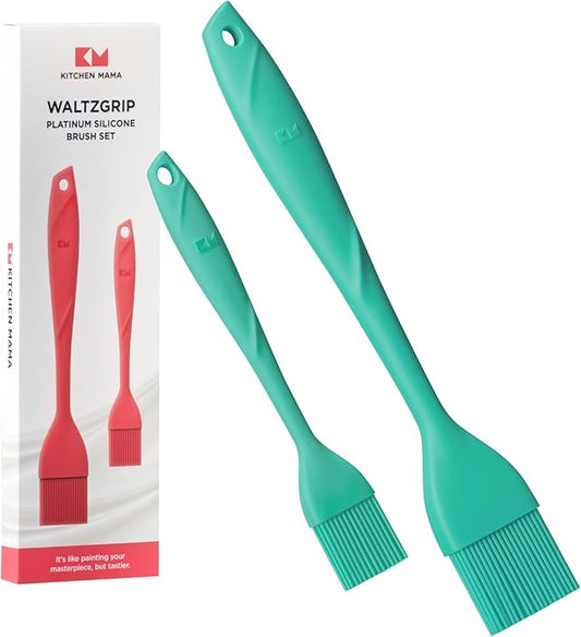 Kitchen Mama WaltzGrip Platinum Silicone Basting Pastry Brush: Set of 2 Heat-Resistant Brushes Utensils for Cooking, Baking, Grilling, Barbecue, and Spreading Oil, Butter, Egg - Dishwasher-Safe (Teal)