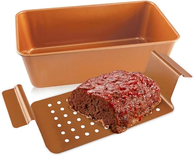 Volar Non-Stick Meatloaf Pan 2-Piece Healthy Meatloaf Pan Set Copper Coating With Removable Tray Drains Grease