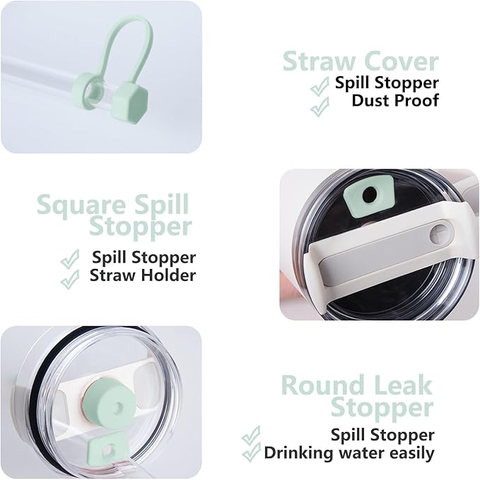 Silicone Spill Stopper Set Compatible with Stanley Cup 2.0 30oz & 40oz with Straw Cover (Set of 2, Mist)