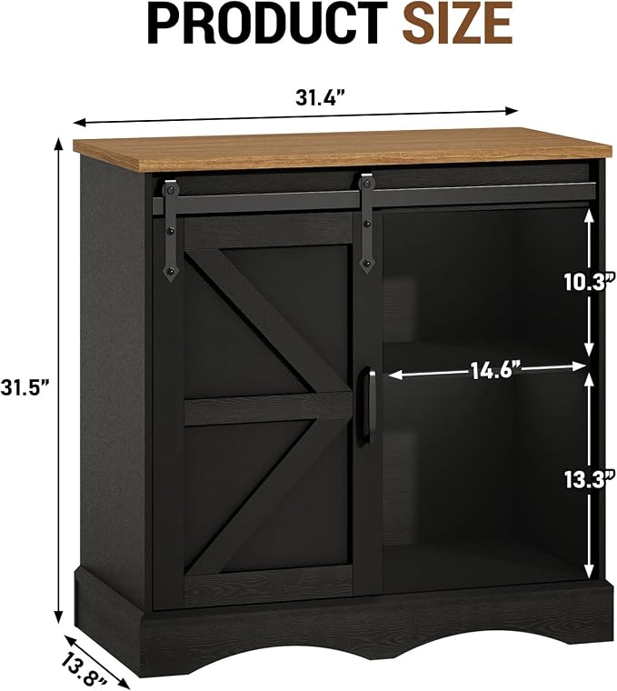 HOMFAMILIA 31.5" H Farmhouse Coffee Bar Cabinet w/Storage, Rustic Buffet Cabinet - Image 2