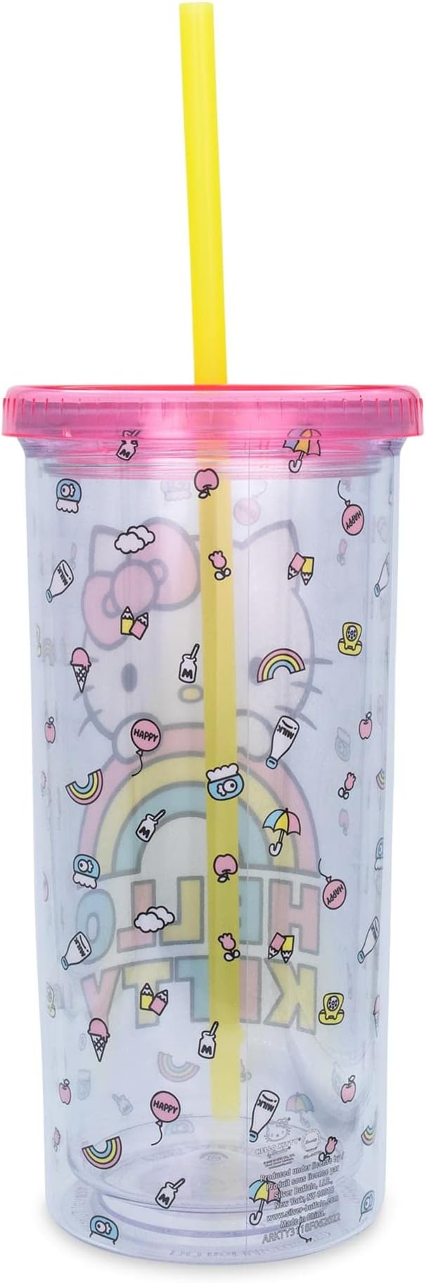Silver Buffalo Sanrio Hello Kitty Plastic Tall Cold Cup with Lid and Straw, 20 Ounces