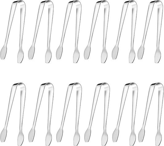 SOLEADER Mini Serving Tongs for Appetizers 4.5 Inch Small Tongs for Serving Food,Food-Grade 304 Stainless Steel,Small Serving Utensils for Parties Catering,Sugar Tongs, Set of 12