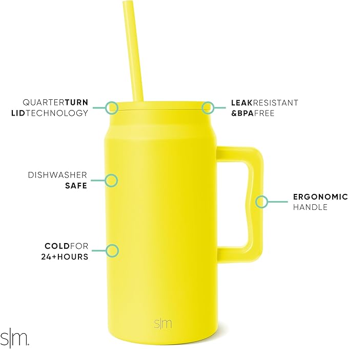 Simple Modern 50 oz Mug Tumbler with Handle and Straw Lid | Reusable Insulated Stainless Steel Large Travel Jug Water Bottle | Gifts for Women Men Him Her | Trek Collection | 50oz | Canary