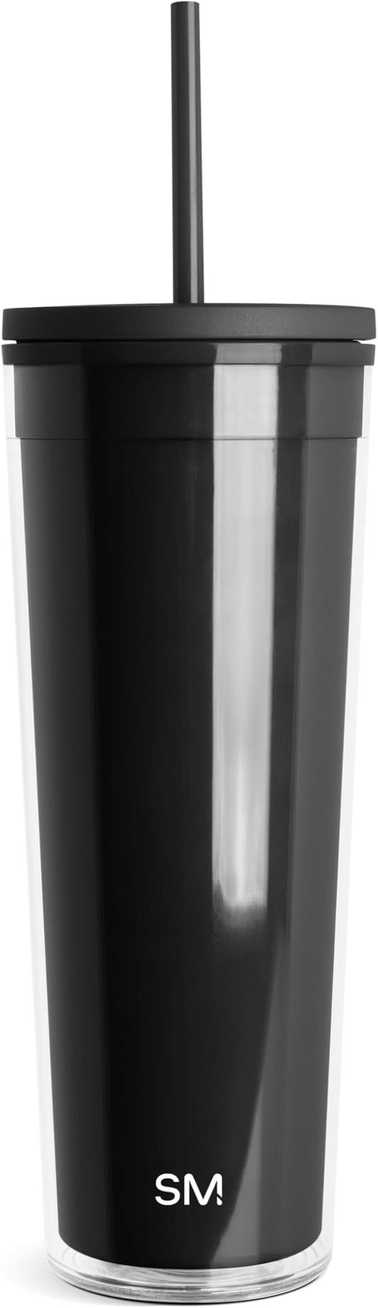 Simple Modern Plastic Tumbler with Lid and Straw | Reusable BPA Free Iced Coffee Cups Double Wall Smoothie Cup | Gifts for Women Men Him Her | Classic Collection | 24oz | Midnight Black