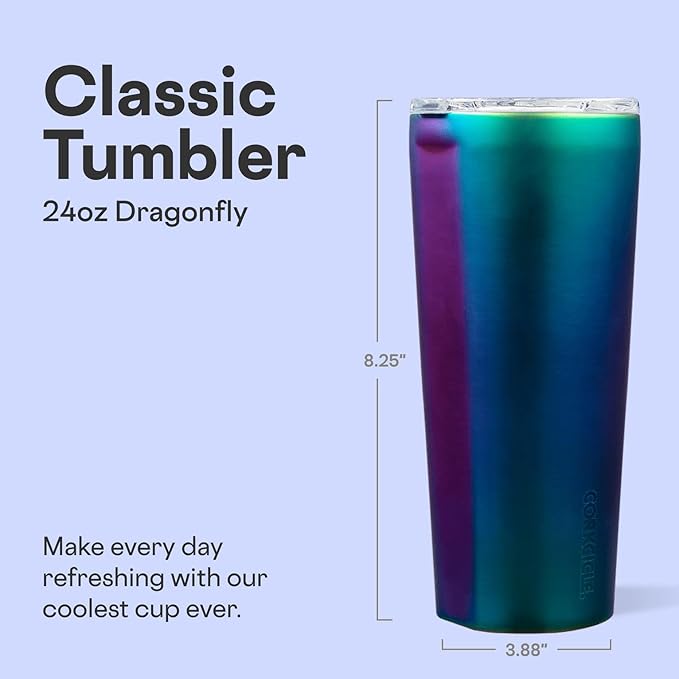 Corkcicle Classic Tumbler - Keeps Drinks Cold for 9 Hours & Hot for 3 - Triple-Insulated Stainless Steel - Holiday Tumbler Gift - 24 oz - Dragonfly