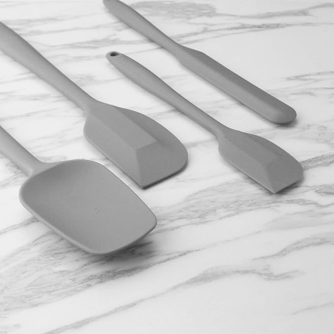 4 Piece Silicone Spatula Set, Flexible Heat Resistant Non-scratch Baking Cooking Rubber Spatulas with Stainless Steel Core, Gray