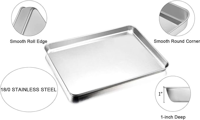 TeamFar Baking Sheet Cookie Sheet Set of 2, Pure Stainless Steel Baking Pan Tray Professional, Non Toxic & Healthy, Mirror Finish & Rust Free, Easy Clean & Dishwasher Safe