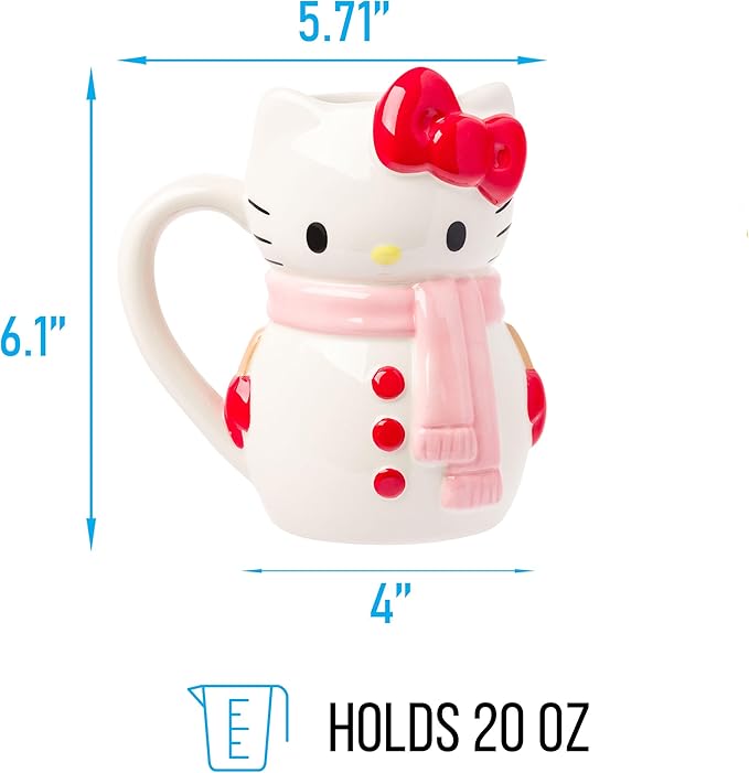 Silver Buffalo Sanrio Hello Kitty Christmas Holiday Snow Man Ceramic 3D Sculpted Mug, 20 Ounces