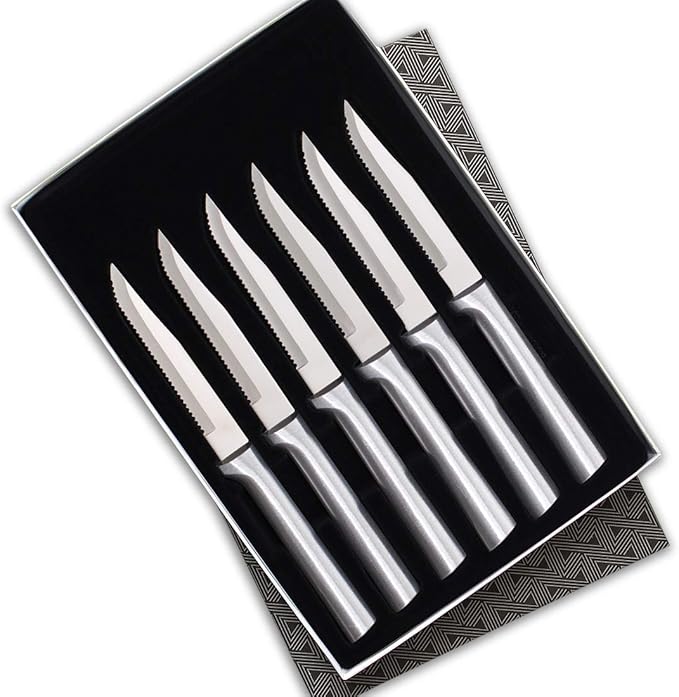 RADA Cutlery 6-Piece Serrated Steak Knife Gift Set (S6S), Stainless Steel Hollow Ground Blades, Made in USA, Silver Handles, Pack of 2