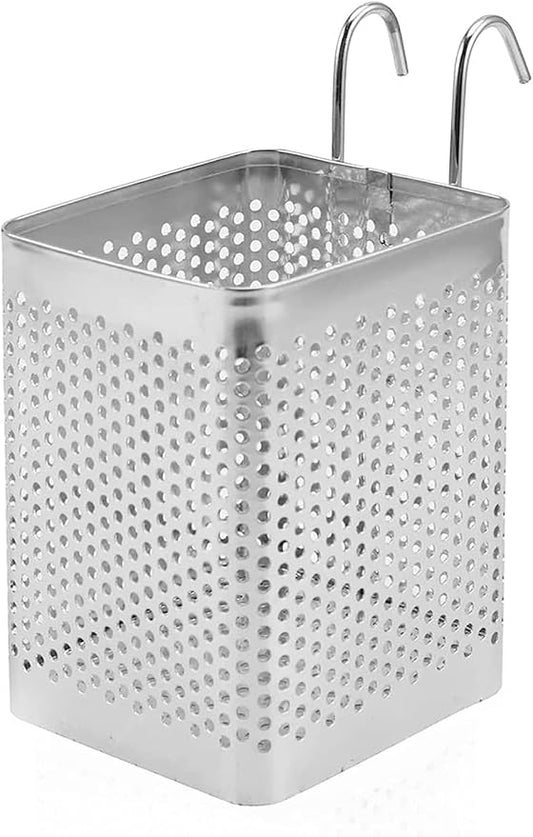 Dishwasher Chopstick Basket – 2.87" x 2.87" x 4" Stainless Steel Utensil Holder | Rust-Resistant Perforated Caddy with Hooks for Organizing Chopsticks, Straws, Teaspoons, and Small Kitchen Tools